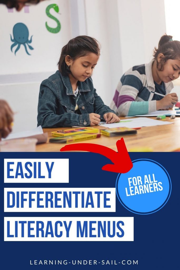 differentiate literacy menu picture of students working