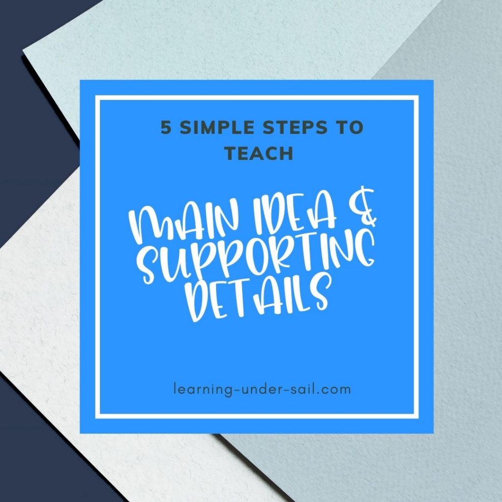 main idea and supporting details title on blue paper