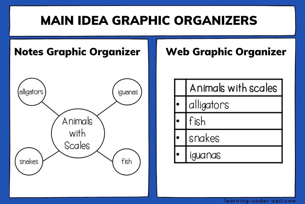 examples of the web graphic organizer and the notes with bullets graphic organizer