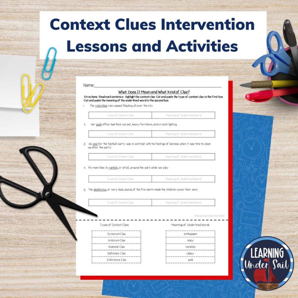 Example of context clue review worksheet. 