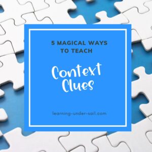 Context Clue Title over white and blue puzzle pieces.