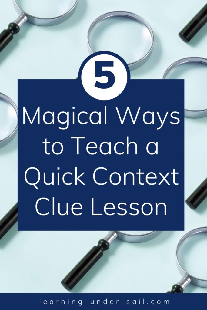 Context Clue lessons title over magnifying glasses